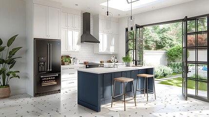 white cabinets with brick corean